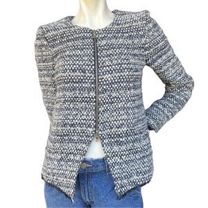 Barneys New York Blue, Black and White Tweed Zip Up Modest Jacket IT 38 US Small